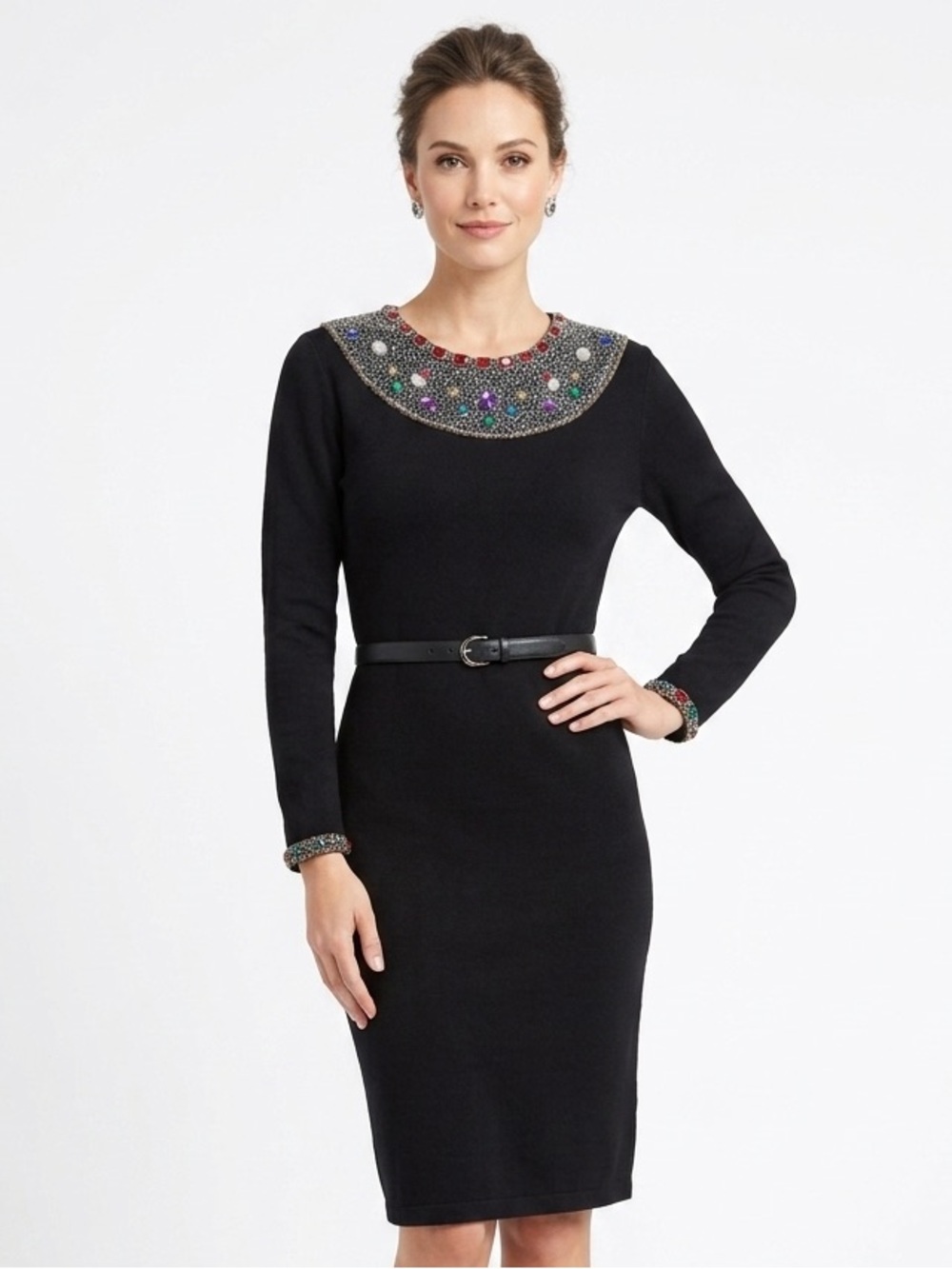 Carole Little Black Jeweled Beaded Collar Dress Medium